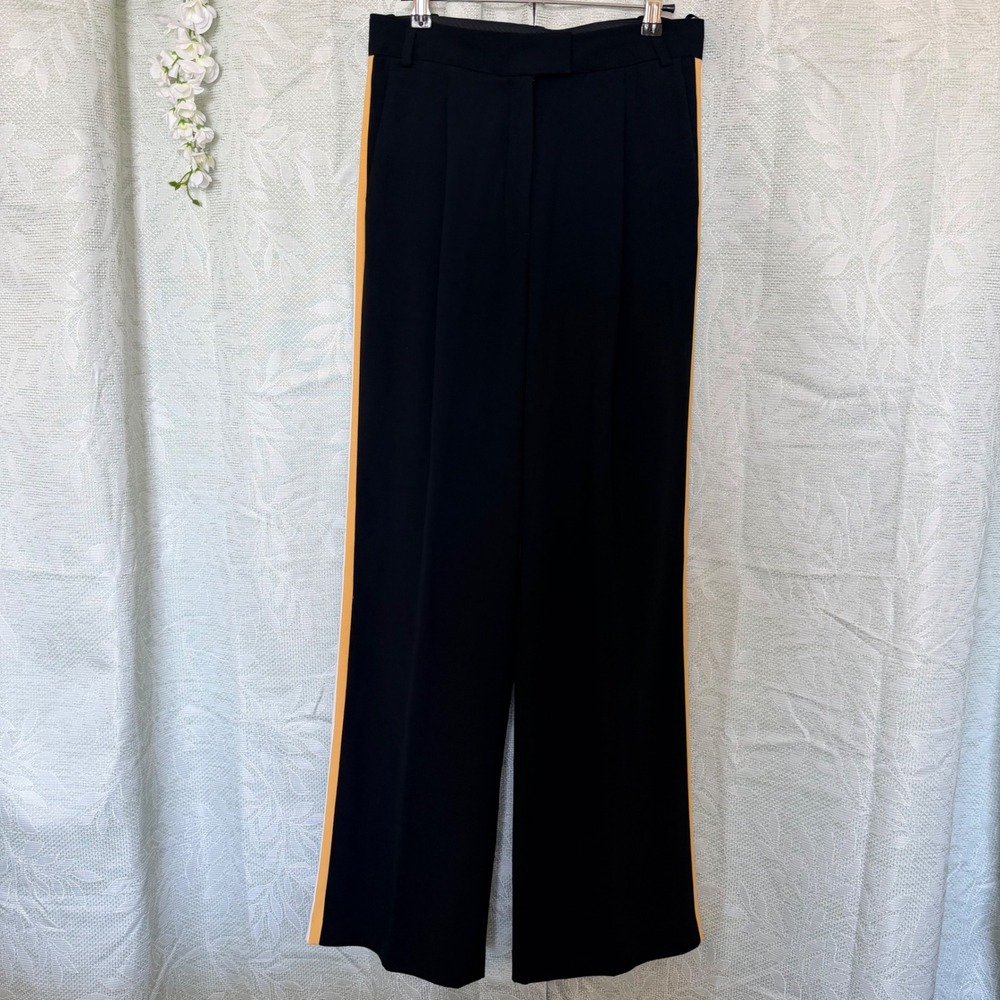 Babaton Aritzia Black Wide Leg Stripe Trousers High Rise Pants Sz 8 Sporty